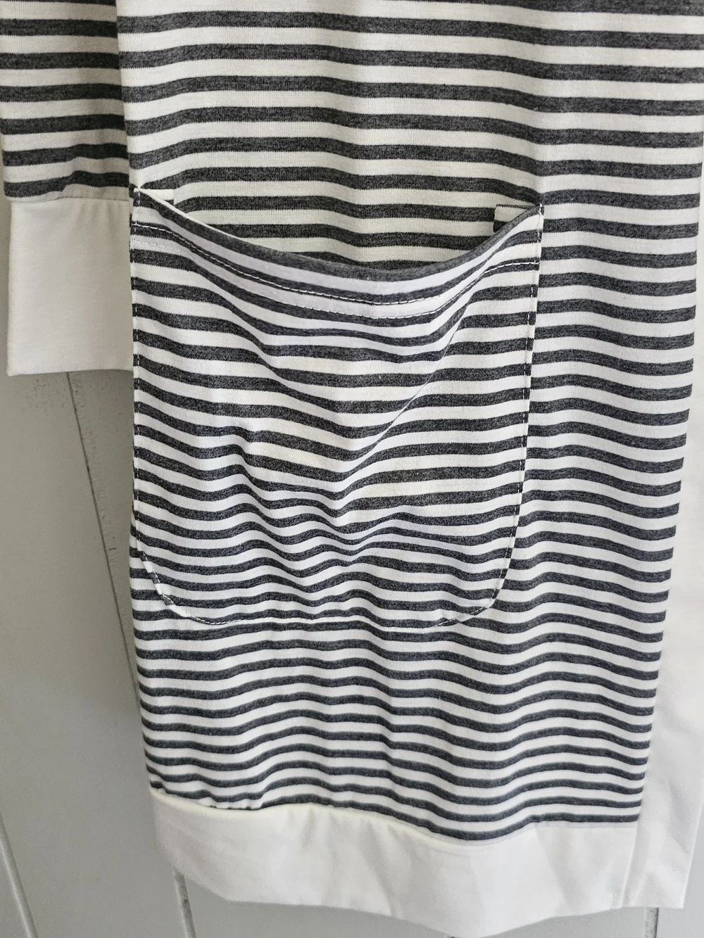 Tickled teal Grey and White Striped Open Cardigan